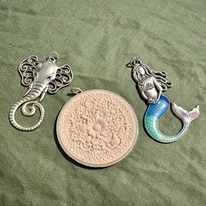 Lot of 3 Tall Silver Tone Pendants